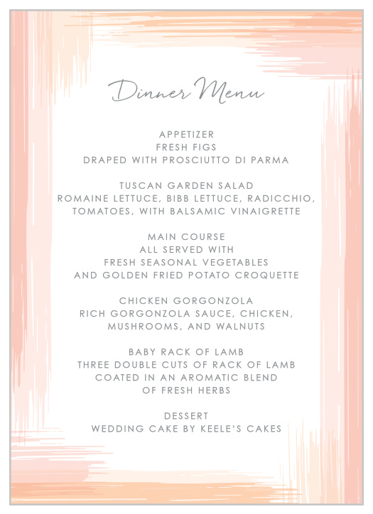 Describe your guests' meal options in mouth-watering detail using our Artful Gallery Wedding Menus.