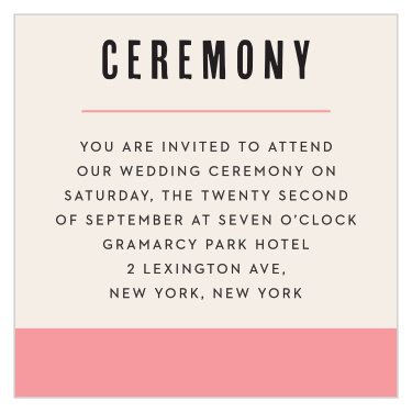 Our Color Block Ceremony Cards utilize the same gorgeous design and color scheme as several other cards in the Color Block wedding suite.