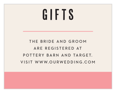 Our Color Block Registry Cards utilize the same gorgeous design and color scheme as several other cards in the Color Block wedding suite.