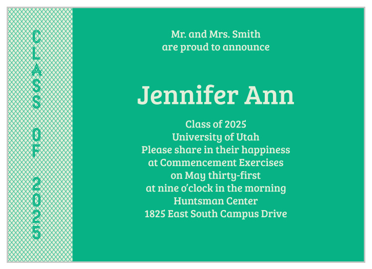The Sidelines  graduation announcement has a classic non photo graduation invite.