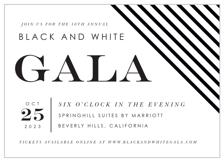 Celebrate the night away with our stunning Black & White Gala Invitation.