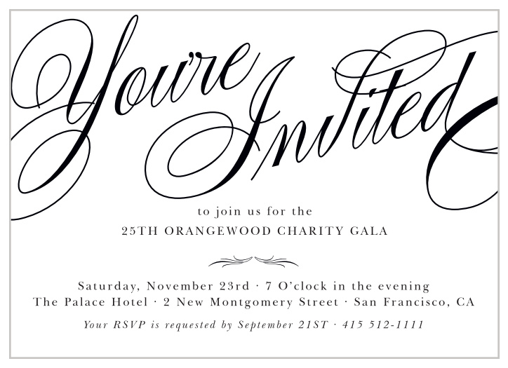 Celebrate the night away with our stunning Formal Calligraphy Gala Invitation.