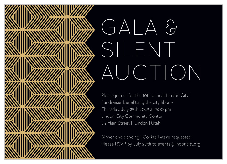 Celebrate the night away with our stunning Geometric Sophistication Gala Invitation.