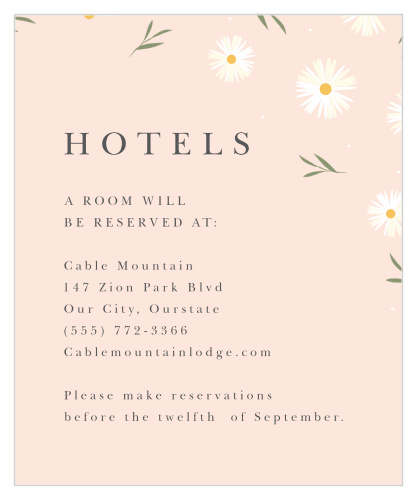 Stylishly present your out-of-town guests with their hotel reservations against our Tiny Daisies Accommodation Cards!