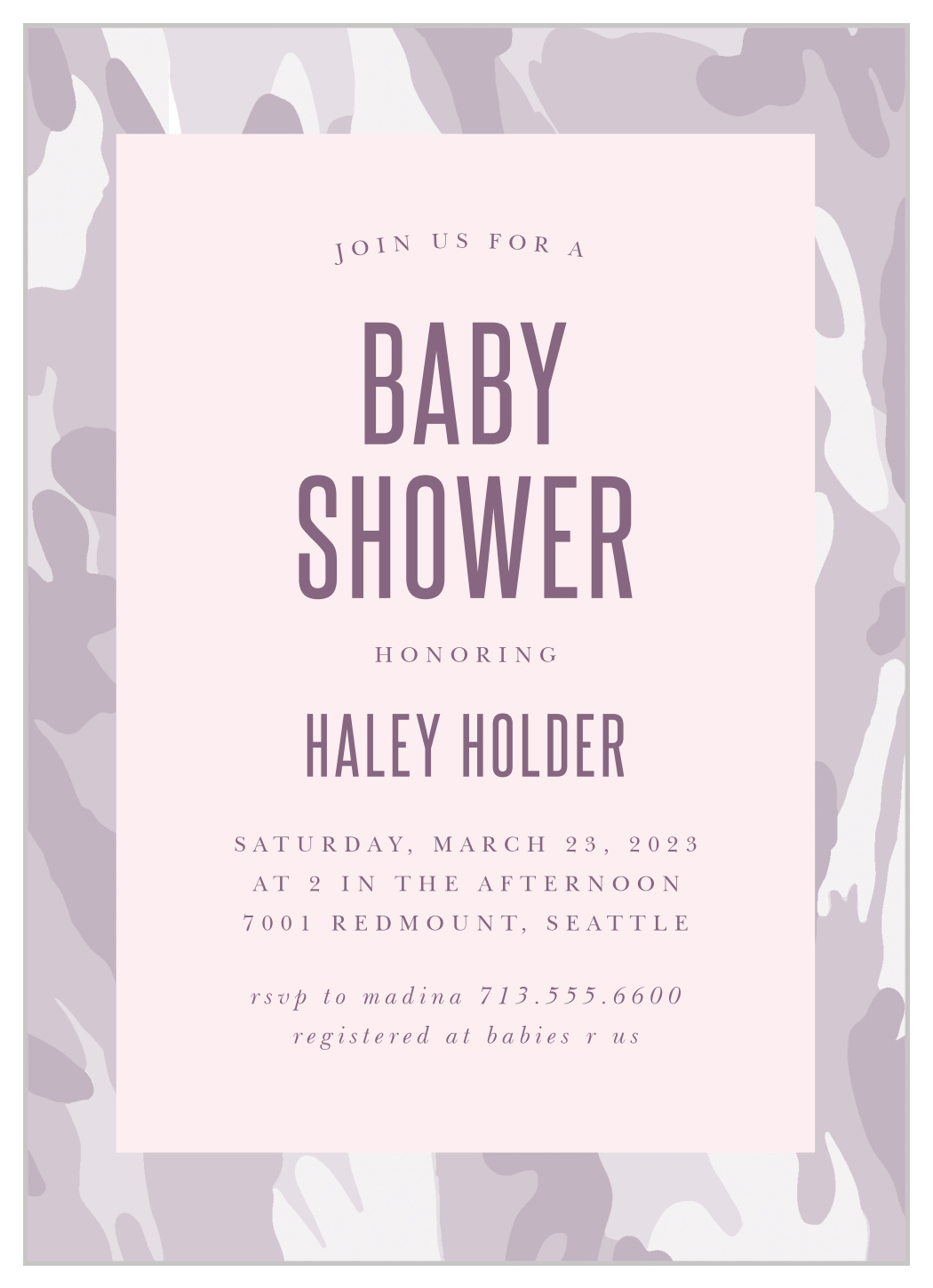 Camo Girl Baby Shower Invitations