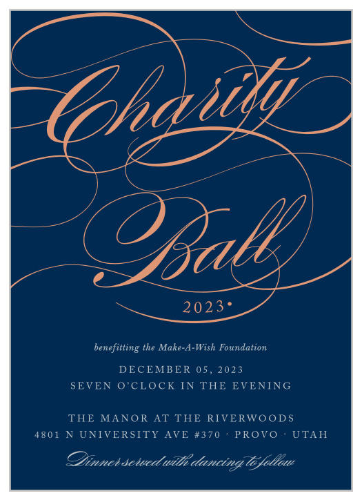 Celebrate the night away with our Scripted Charity Ball Gala Invitation.