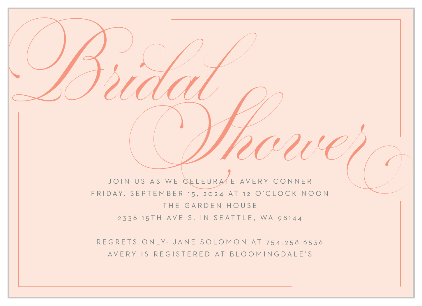 Glamorous Calligraphy Bridal Shower Invitations