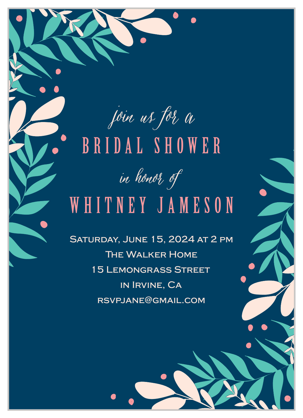 Leafy Corners Bridal Shower Invitations