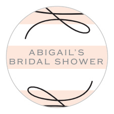 Our Lovely Bride Bridal Shower Stickers feature soft pink stripes and bold flourishes.