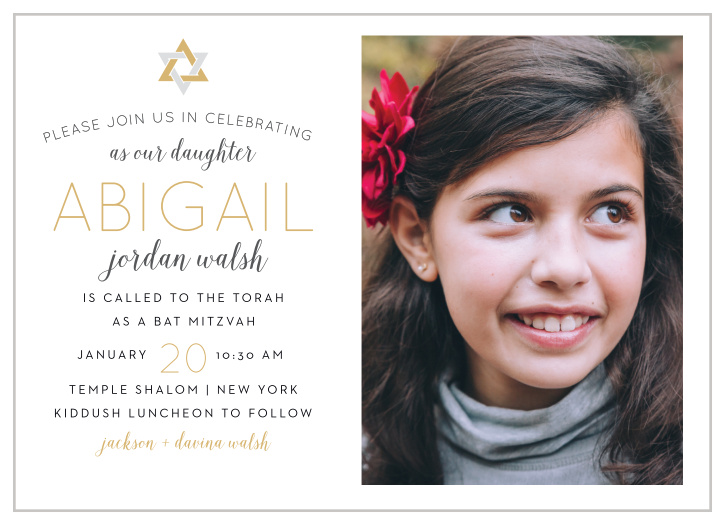 Celebrate one of the most important moments of her life- coming of age- with our stunning Wonderfully Weaved Bat Mitzvah Invitations.