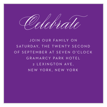 Our Sweet Type Bat Mitzvah Reception Cards utilize the same gorgeous design and color scheme as several other cards in the Sweet Type mitzvah suite.