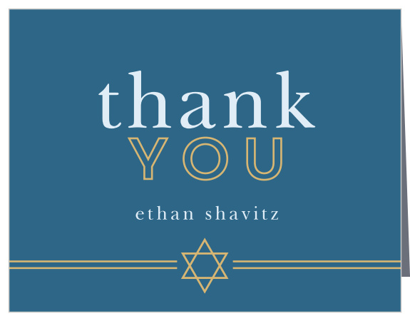 Our Cutting Edge Bar Mitzvah Thank You Cards utilize the same gorgeous design and color scheme as several other cards in the Cutting Edge mitzvah suite.