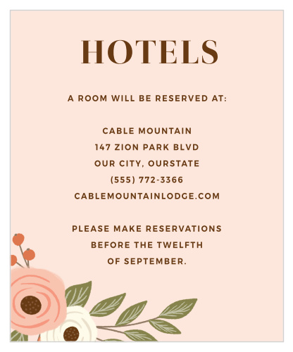 Our Country Chic Accommodation Cards inform out-of-town family and friends where you have booked a block of rooms.