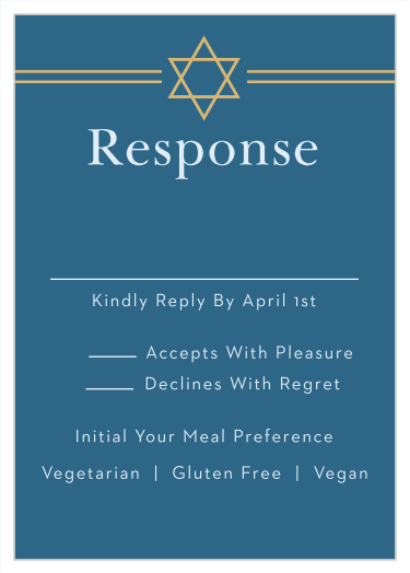 Our Cutting Edge Bar Mitzvah Response Cards give you the opportunity to tally up all of your guests, as well as their individualized needs. 