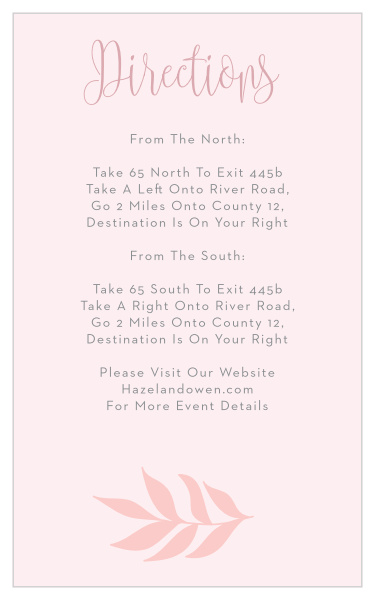 Our Enchanted Leaves Bat Mitzvah Direction Cards utilize the same gorgeous design and color scheme as several other cards in the Enchanted Leaves mitzvah suite.