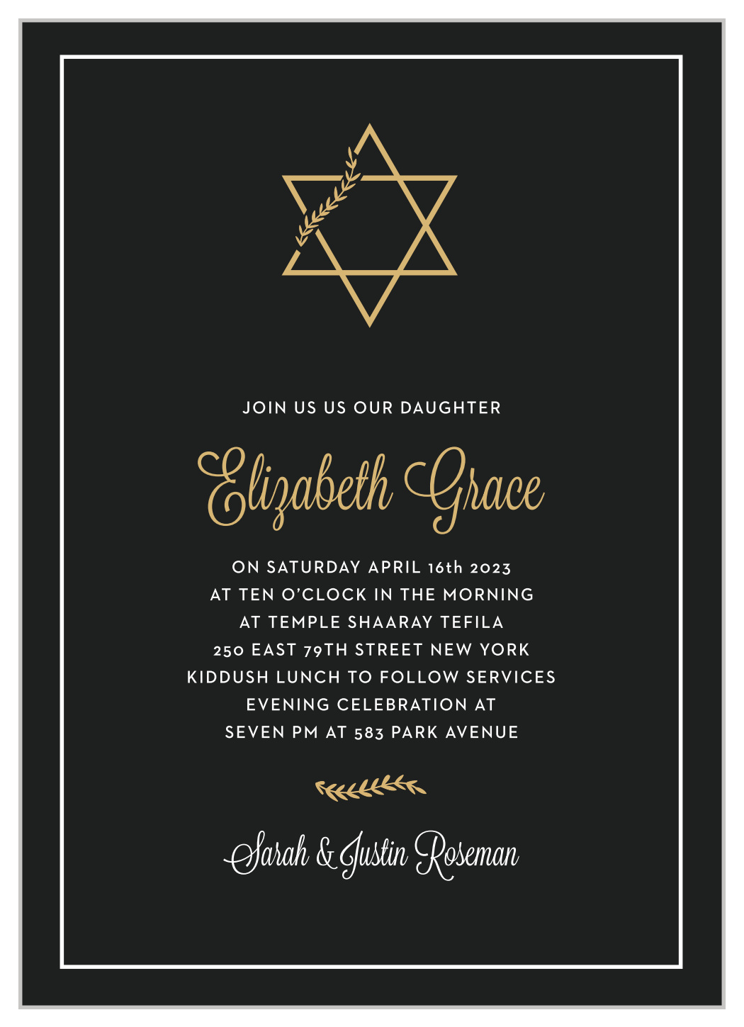 Gilded Vine Bat Mitzvah Invitations