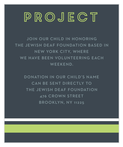 Our Contemporary Lines Bar Mitzvah Project Cards are a gorgeous way to share the project's aspirations with your guests.