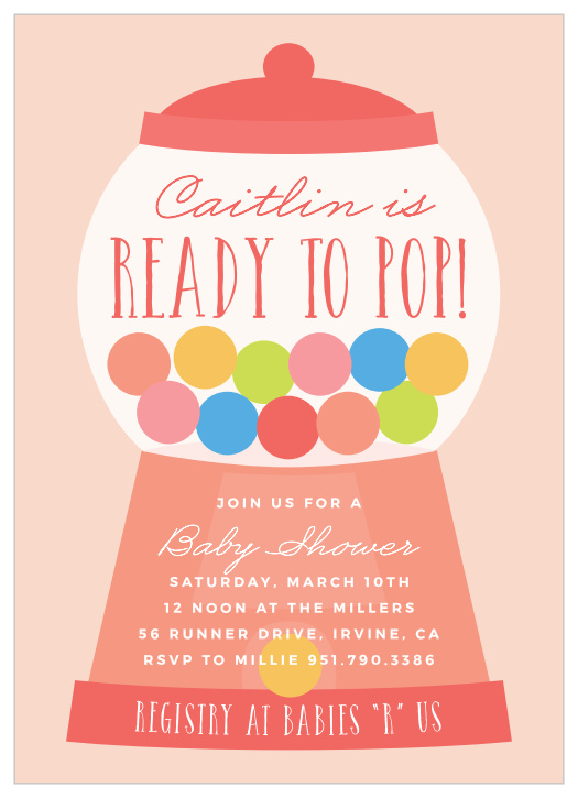 Our Girl Bubble Gum Baby Shower Invitations are perfect for gathering your friend and family together to celebrate your bundle of joy on the way.