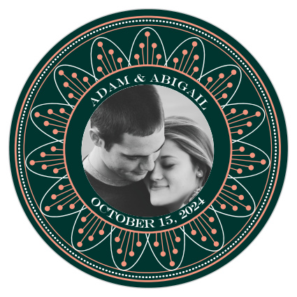 Follow the ever-spinning designs of our Deco Border Coaster to the center, where your favorite photo decorates the background.