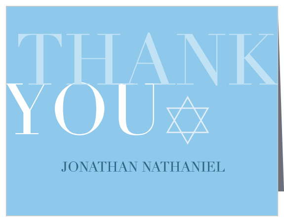 Our Bold Mitzvah Bar Mitzvah Thank You Cards utilize the same gorgeous design and color scheme as several other cards in the Bold Mitzvah mitzvah suite.