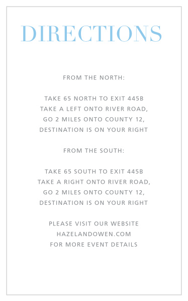 Our Bold Mitzvah Bar Mitzvah Direction Cards utilize the same gorgeous design and color scheme as several other cards in the Bold Mitzvah mitzvah suite.