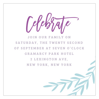 Our Elegant Vineyard Bat Mitzvah Reception Cards utilize the same gorgeous design and color scheme as several other cards in the Elegant Vineyard mitzvah suite.