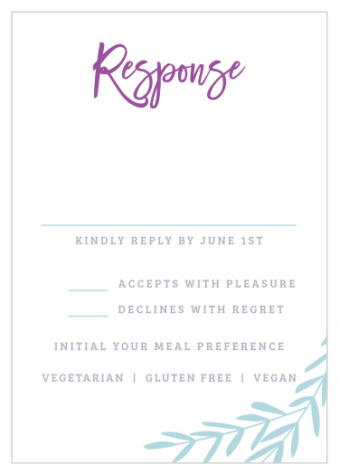 Our Elegant Vineyard Bat Mitzvah Response Cards give you the opportunity to tally up all of your guests, as well as their individualized needs.