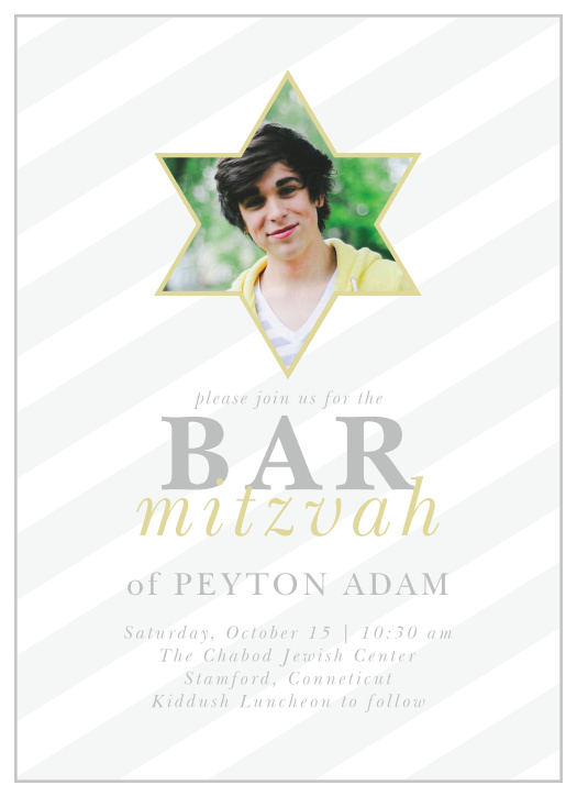 Celebrate one of the most important moments of his life- coming of age- with our stunning Frankly Framed Bar Mitzvah Invitations.