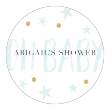 Our Delicate Night Baby Shower Stickers have a softly colored "oh baby" set behind your event info.