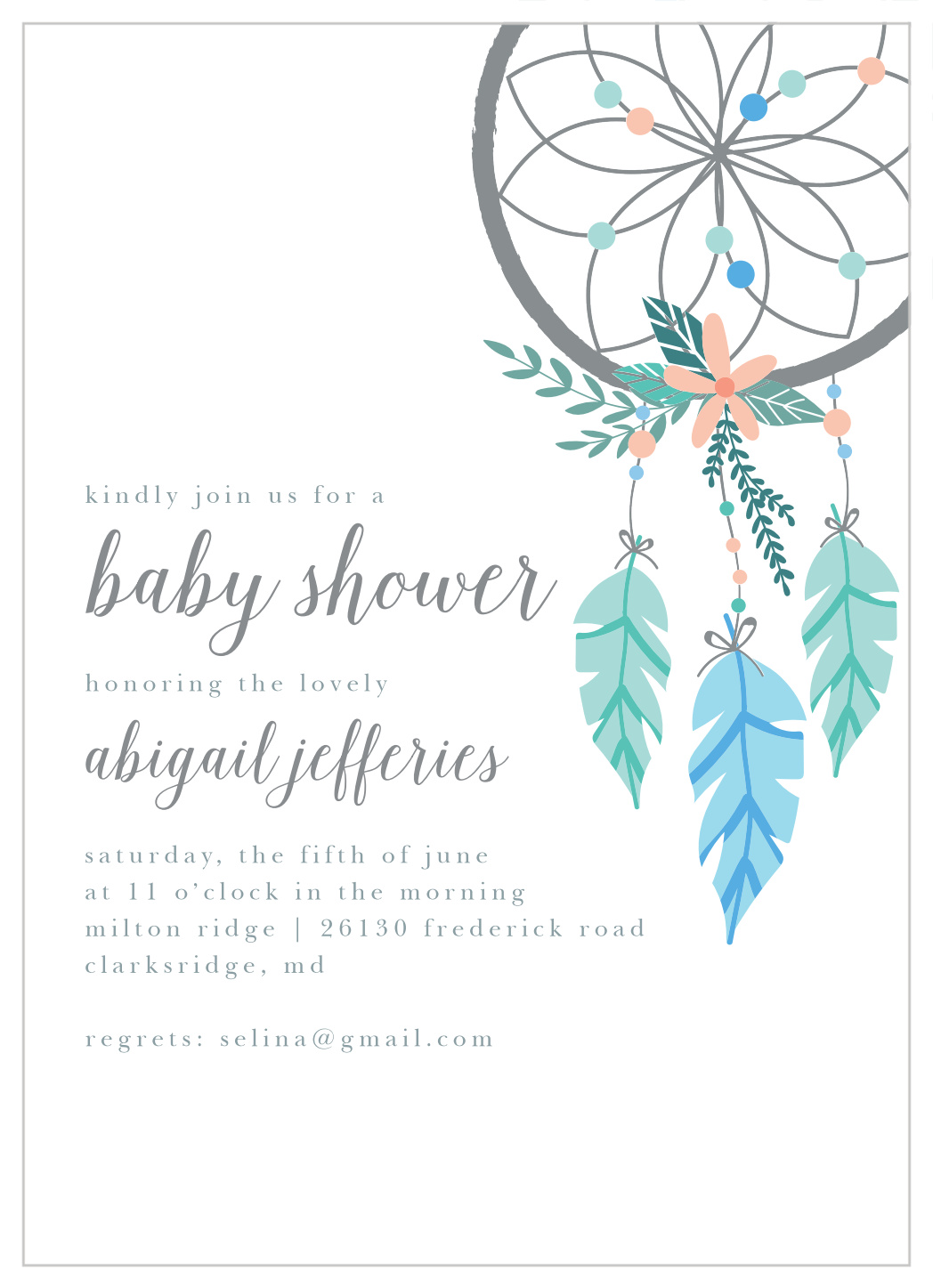 Dream Catcher Baby Shower Invitations