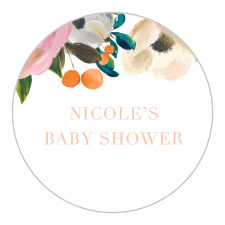 Our Gouache Blooms Baby Shower Stickers feature a lovely, painted floral frame.