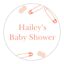 Our Minimalist Confetti Baby Shower Stickers are decorated with confetti and safety pins done up in a lovely sienna pink.