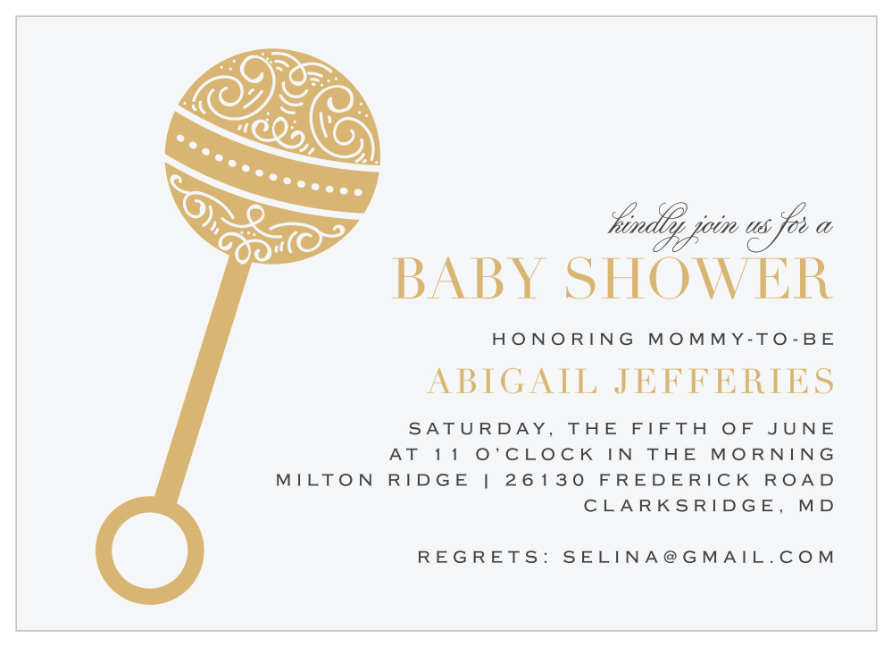 Ornate Rattle Baby Shower Invitations