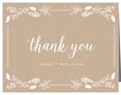 A white botanical frame surrounds your gratitude atop a kraft background.