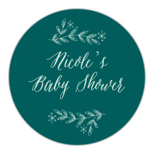 Your name and event are written out in an elegant sea spray green script atop a voyage colored background.
