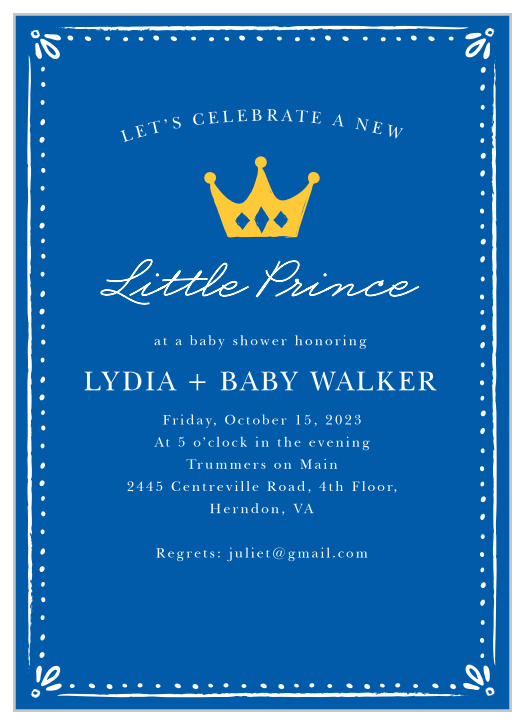 Our Sweet Prince Baby Shower Invitations are the perfect cards for your sweet little boy on the way!