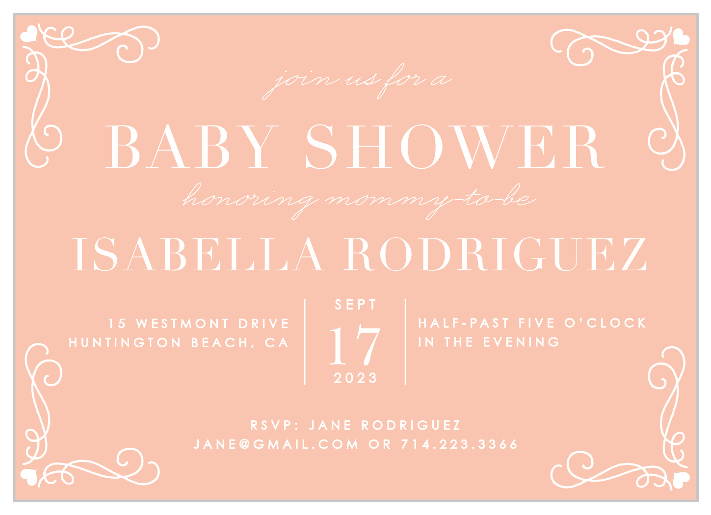 Swirls & Hearts Baby Shower Invitations