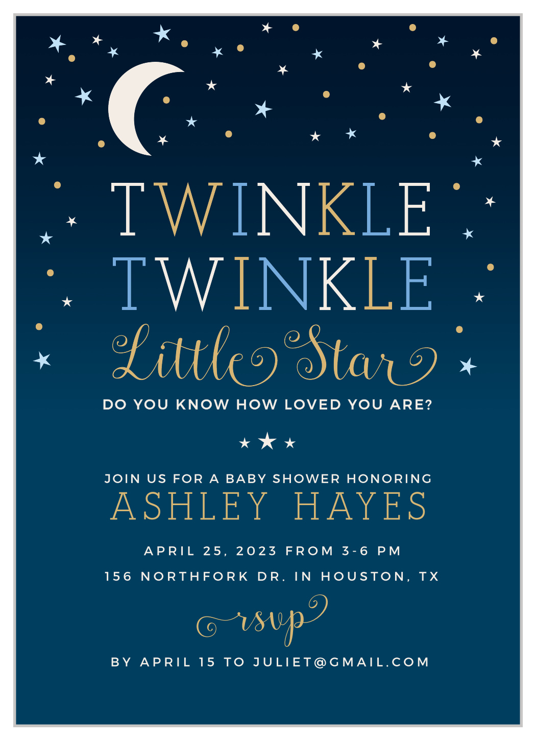 Twinkle Little Star Baby Shower Invitations