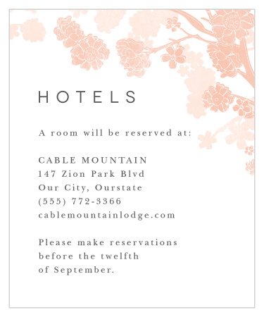 Provide the very best options to your traveling guests with our Tree Blossoms Accommodation Cards.