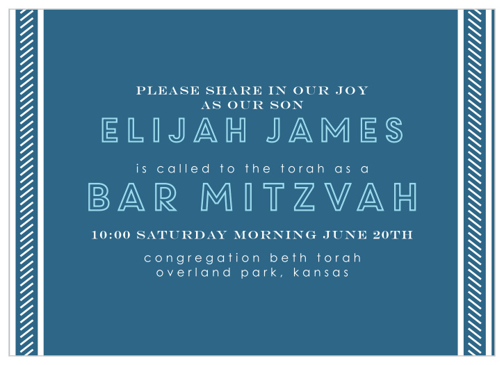 Celebrate one of the most important moments of her life- coming of age- with our stunning Retro Columns Bar Mitzvah Invitations.