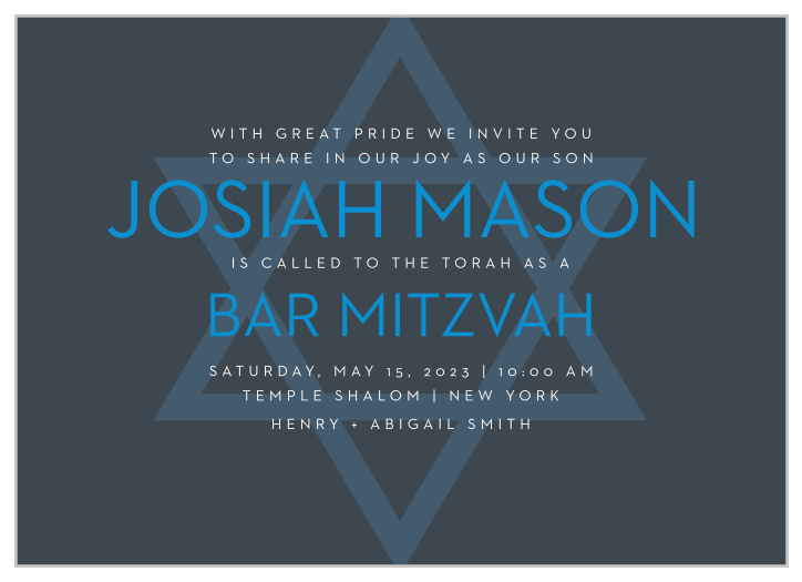 Celebrate one of the most important moments of his life- coming of age- with our stunning Make A Statement Bar Mitzvah Invitations.