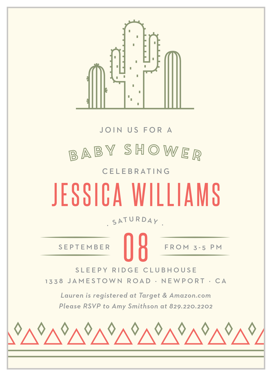Desert Cactus Baby Shower Invitations