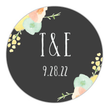 Create the seal and symbol of your wedding day in our Shaded Garden Wedding Stickers. Floral designs adorn opposing corners in soft pastel colors, highlighting your initials and wedding date in the center. Use these stickers to decorate your stationery, seal envelopes, and as little mementos of your big day!