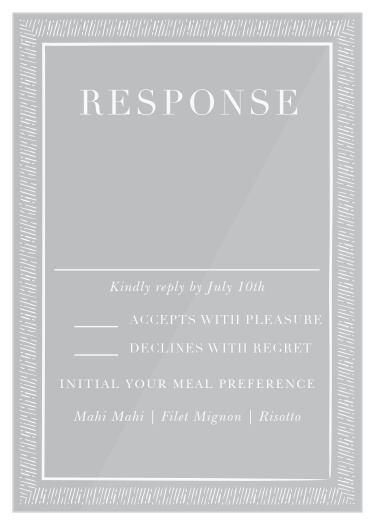 Tally up and prepare for every guest with our stunning Handdrawn Frame Clear Response Cards. Awash in swirling calligraphy, elegant type, and with a duo of defined illustrated borders, the beauty of these cards is as clear as the cards themselves.