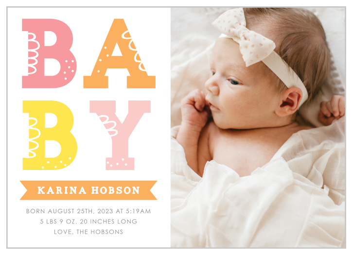 Say it loud and say it proud with our Stacked Letters Birth Announcements.