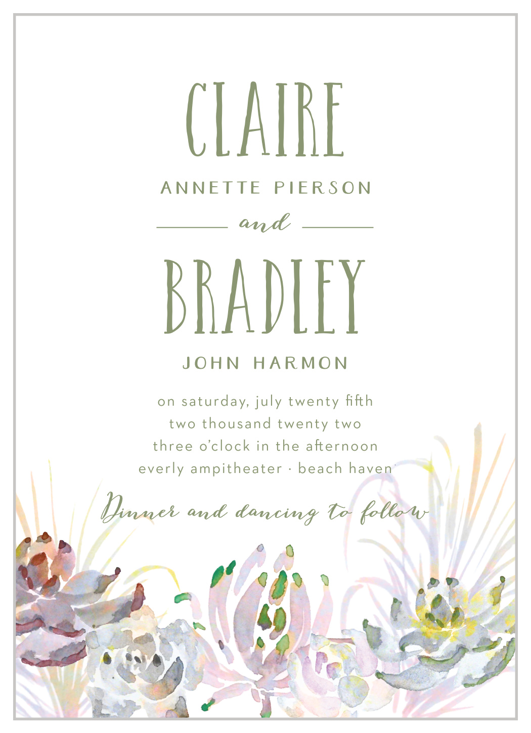 Succulent Wreath Wedding Invitations