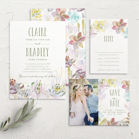 Succulent Wreath Wedding Invitations
