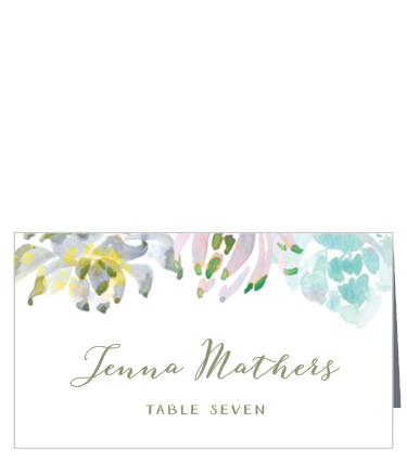 Rainbow hued, watercolor succulents make up our Succulent Wreath Place Cards. 