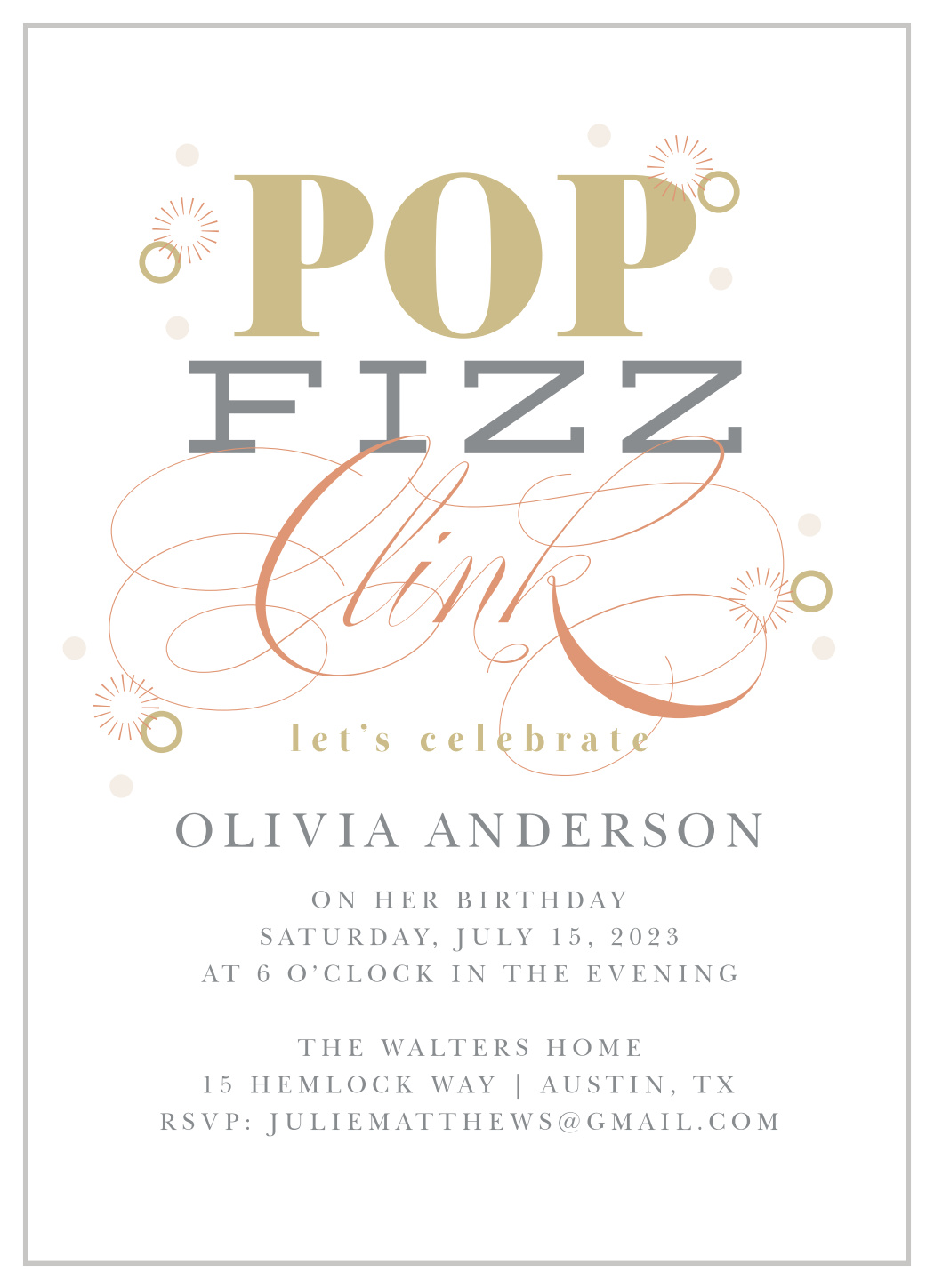 Bubbly Champagne Adult Birthday Invitations