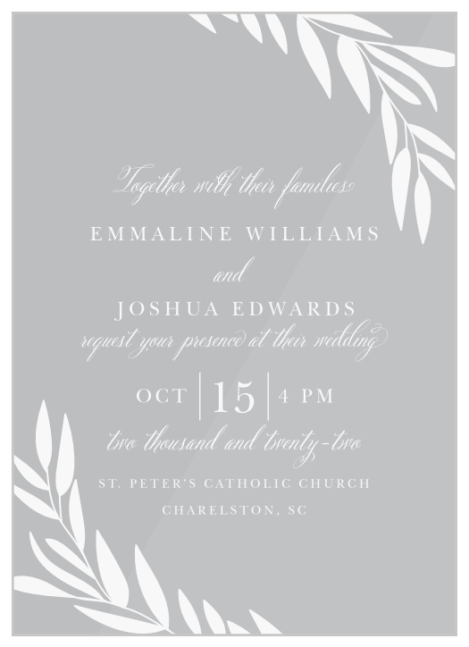 Utilizing a stunning collection of tasteful typefaces, neat lines, and beautiful botany, our Greenery Leaves Clear Wedding Invitations guarantee that you spend your wedding day surrounded by the people you care about most.
